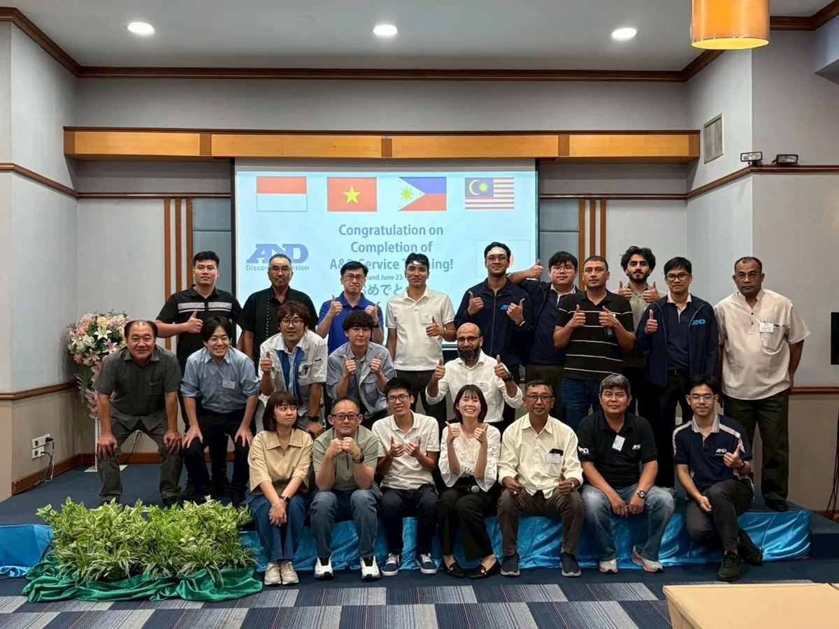A&D Gulf engineer with regional colleagues at the A&D service training completion ceremony in Thailand