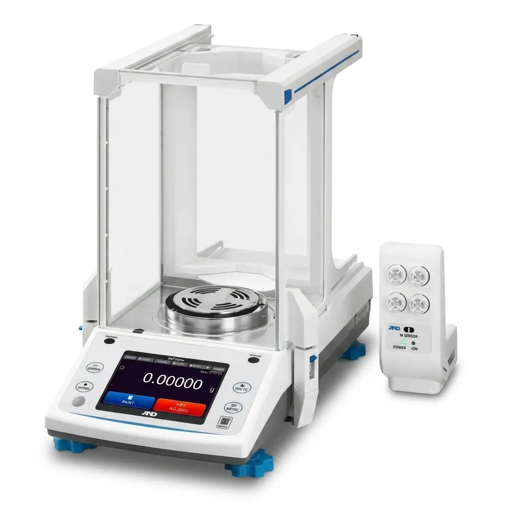 A&D BH-series balance — the base of the gravimetric pipette-testing station