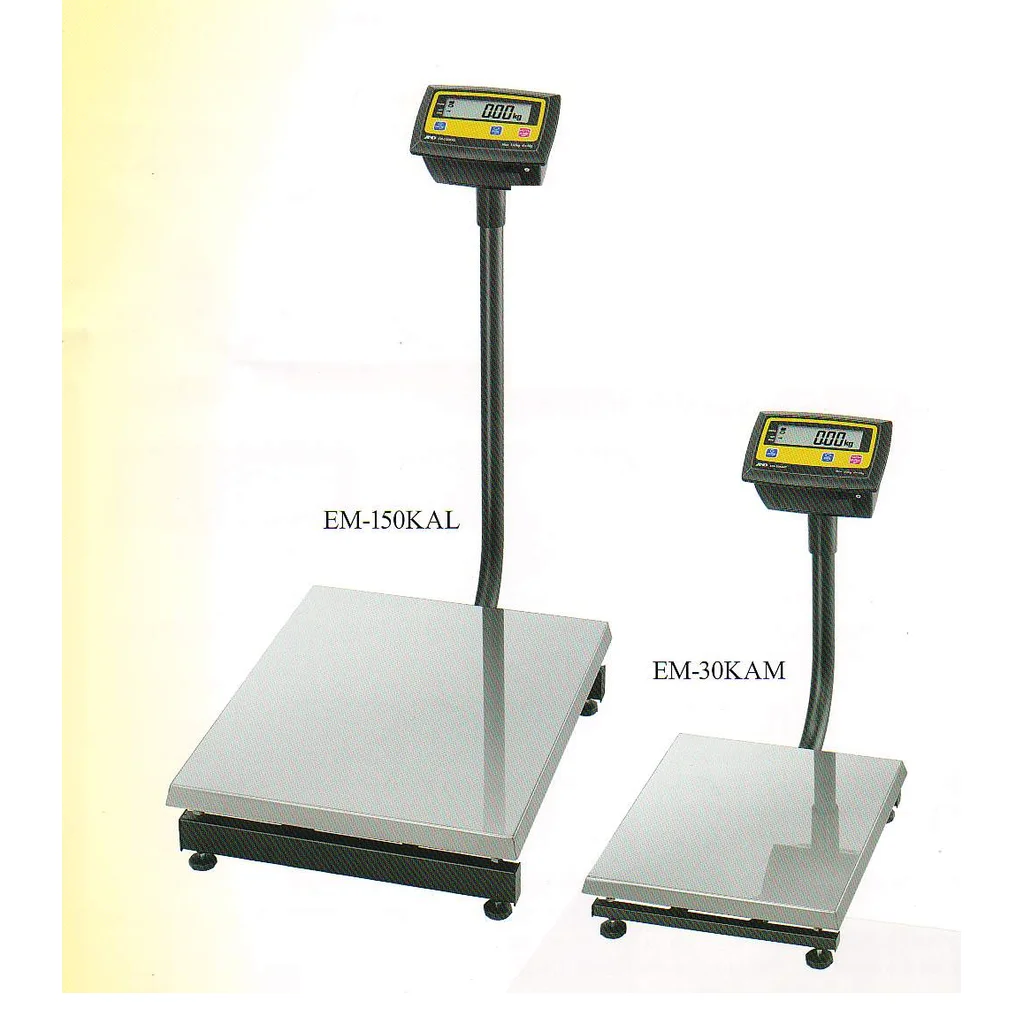 A&D EM-150KAL and EM-30KAM platform scales with pole-mounted indicators